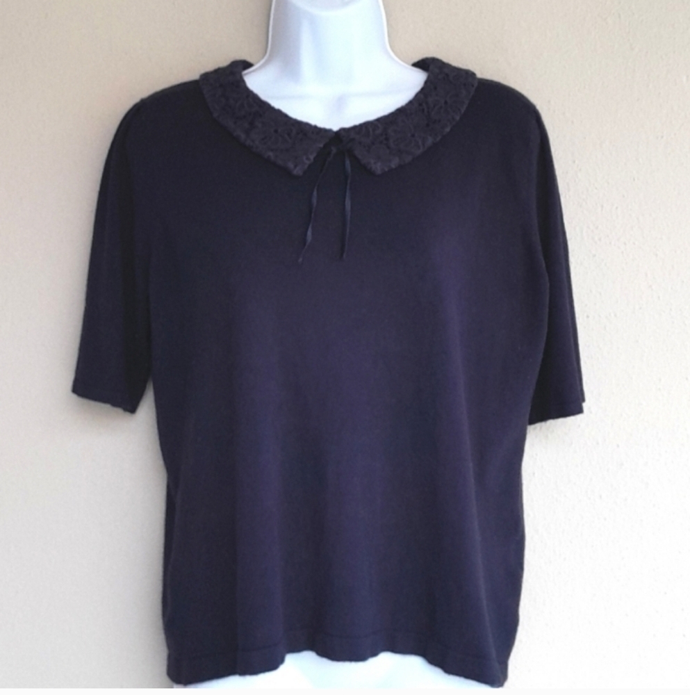 Karen Walker Hi There Top Blue With Lace Collar Large
